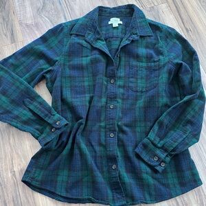 LL Bean Green and Blue Plaid Button-Up Shirt M